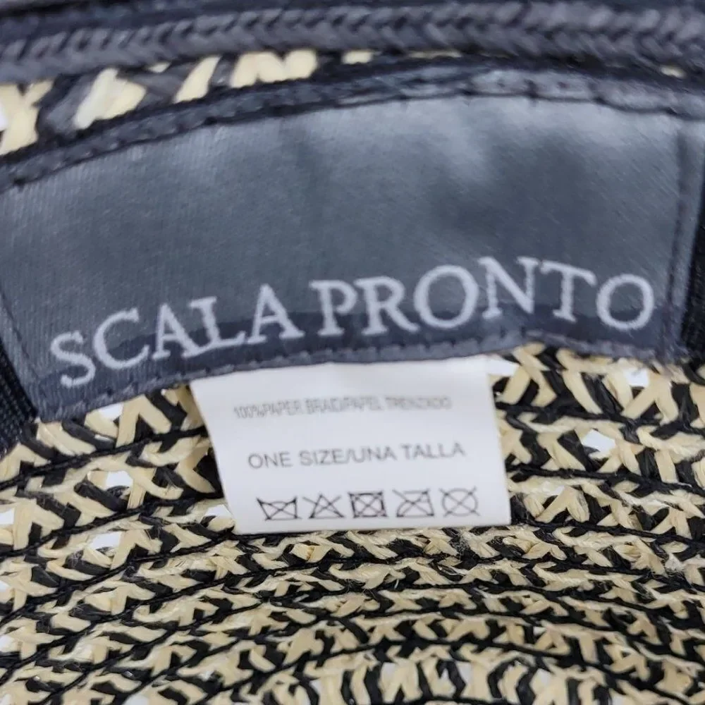 Scala Pronto Retro 60's Trilby Paper Braided Narrow Brim Fedora‎ Hat Black Tan